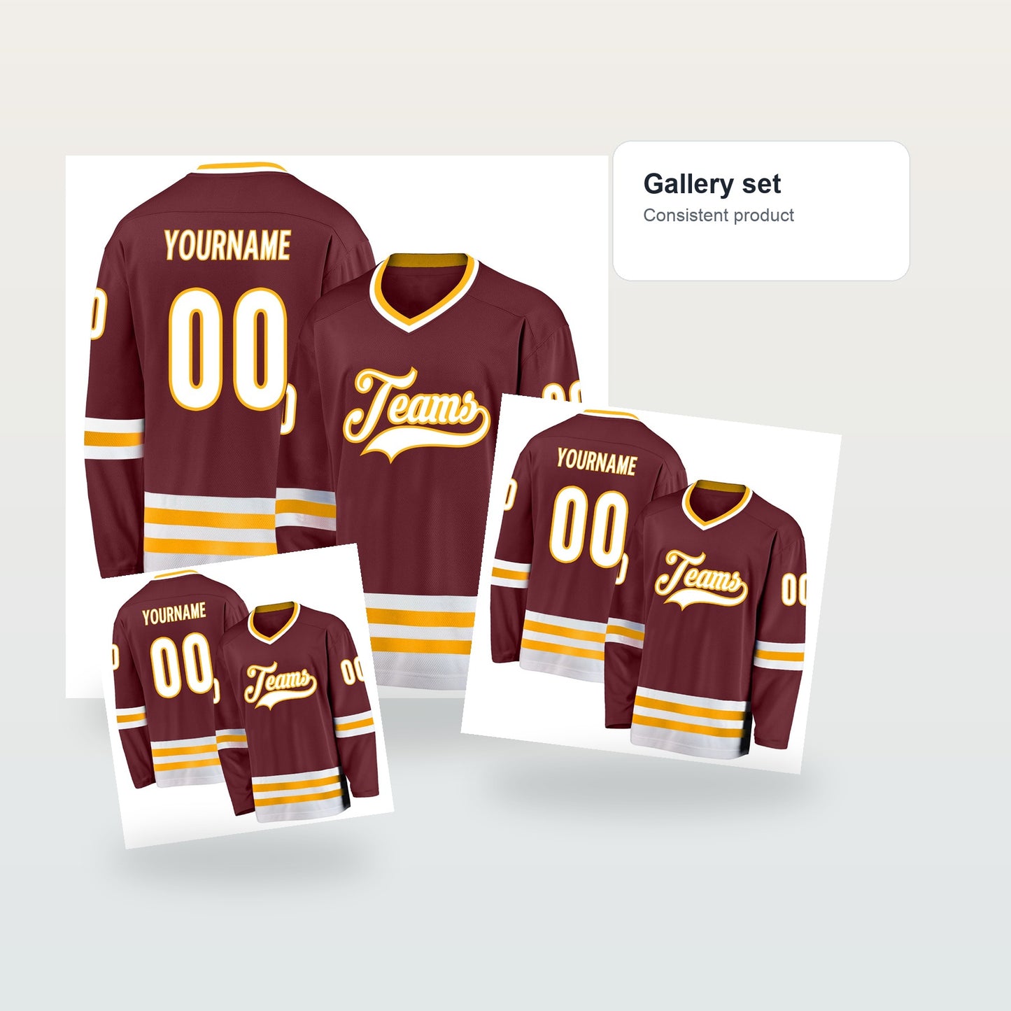 Custom Burgundy White-Gold Hockey Jersey - Gallery flat lay