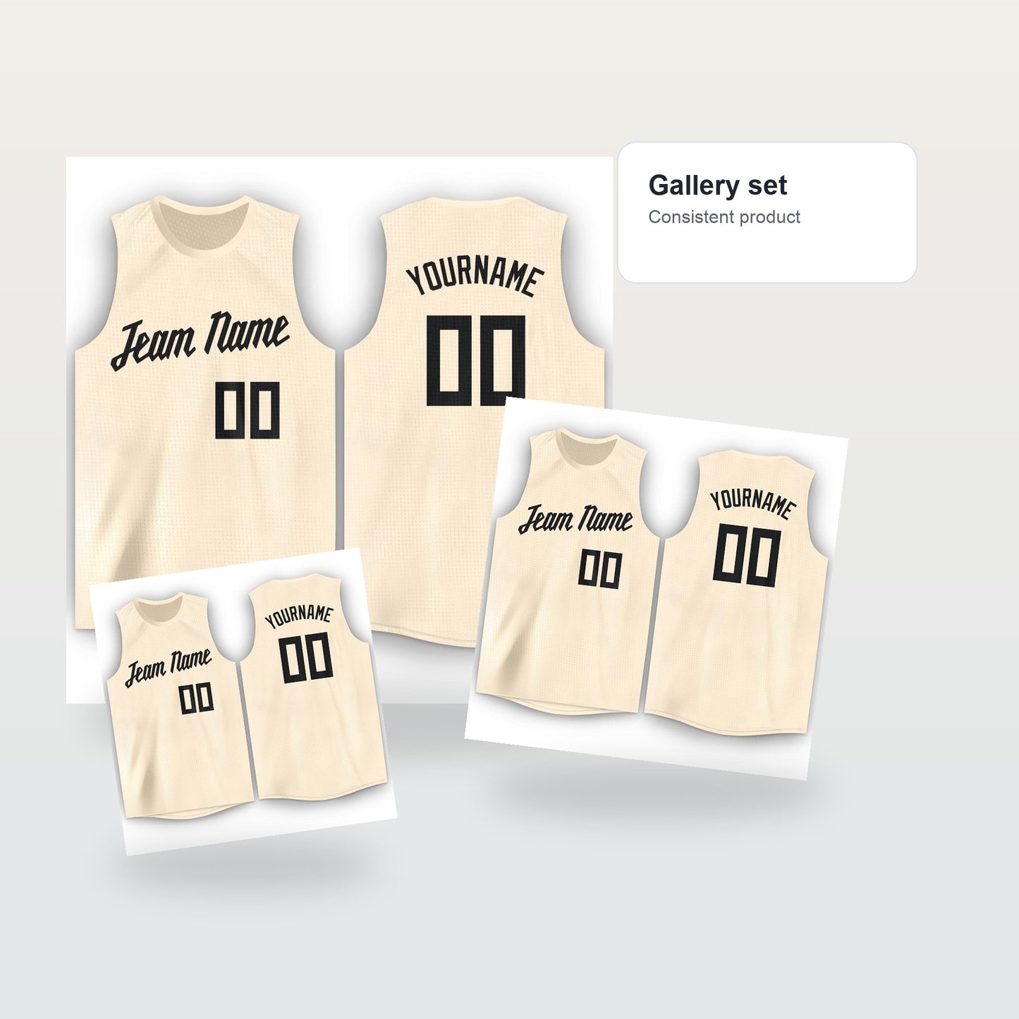 Custom Cream Black Round Neck Basketball Jersey Men's Women's - Gallery flat lay