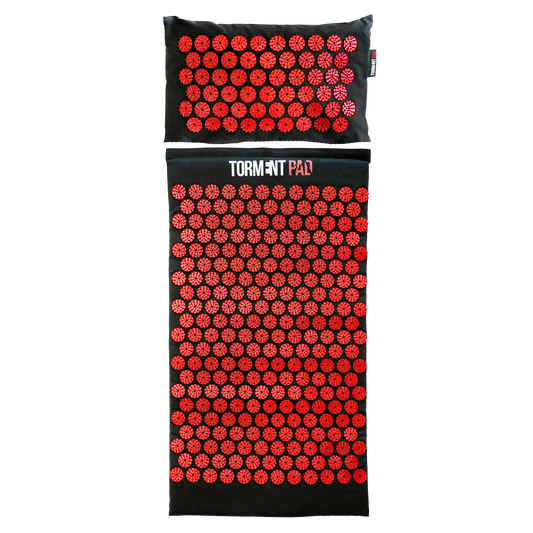 Acupressure mat and pillow set with pressure points for back pain relief