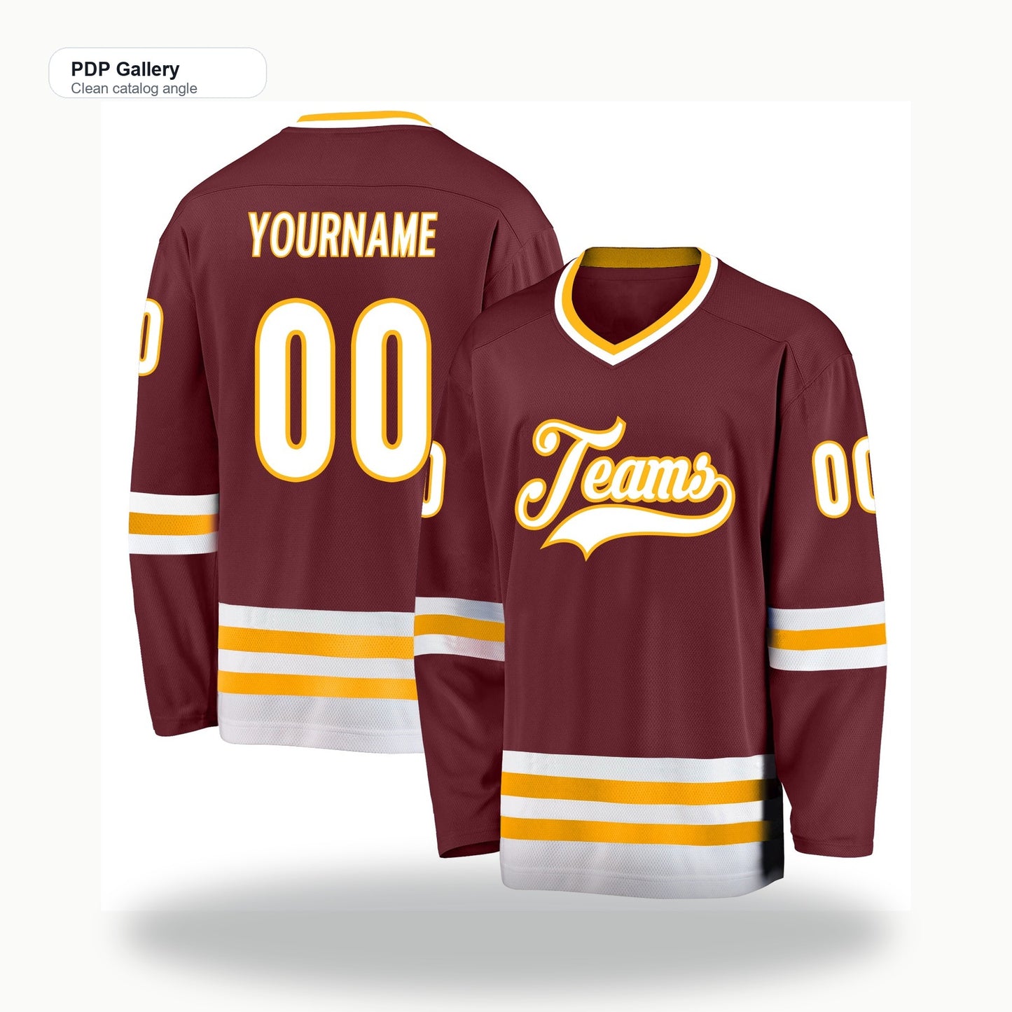 Custom Burgundy White-Gold Hockey Jersey - Clean catalog angle
