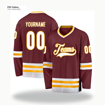 Custom Burgundy White-Gold Hockey Jersey - Clean catalog angle