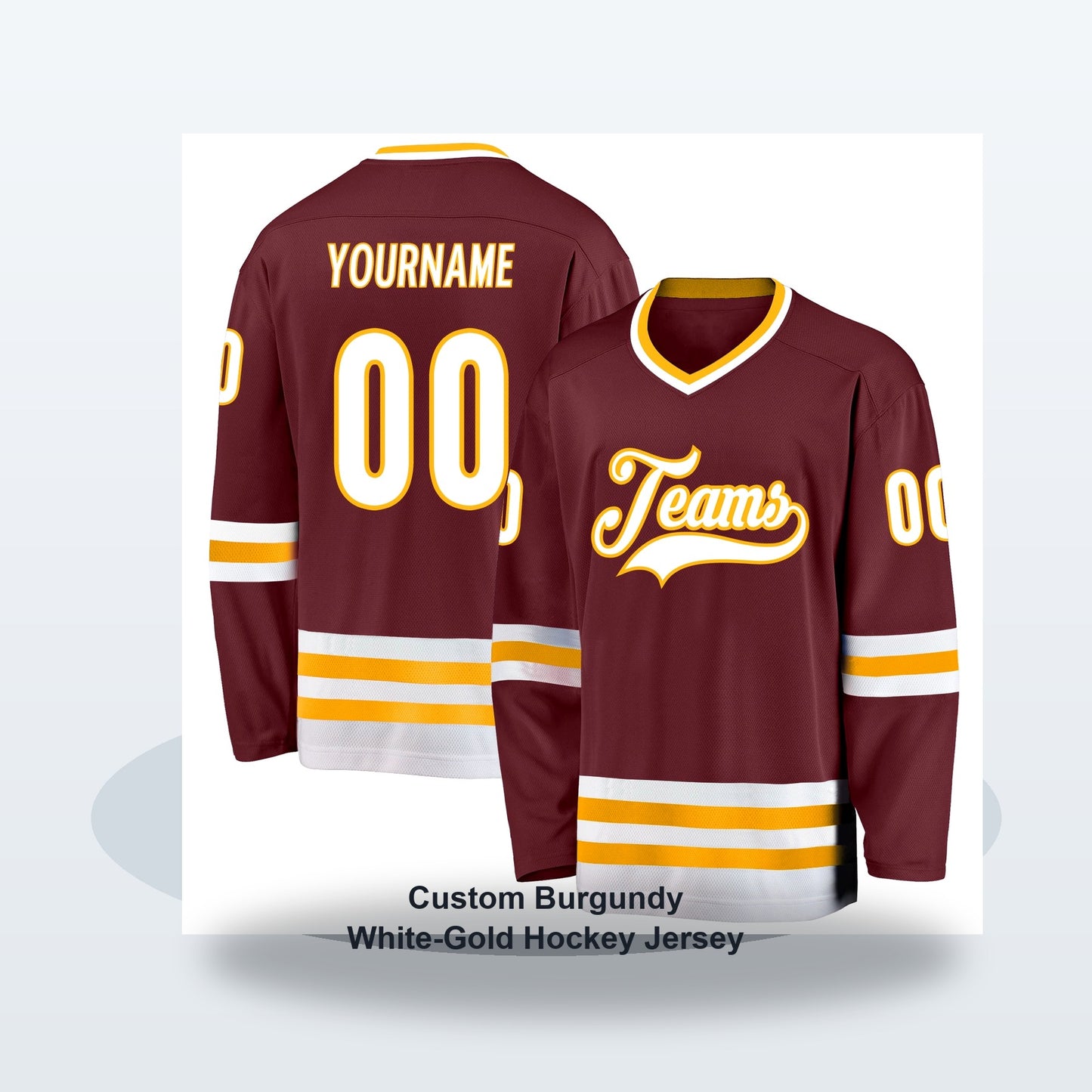 Custom Burgundy White-Gold Hockey Jersey - Soft studio hero