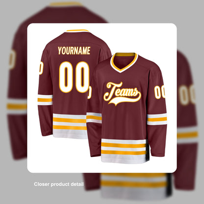 Custom Burgundy White-Gold Hockey Jersey - Detail close-up