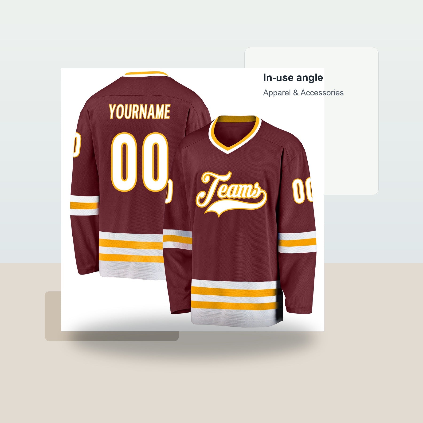 Custom Burgundy White-Gold Hockey Jersey - Lifestyle context