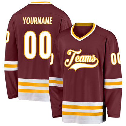 Custom Burgundy White-Gold Hockey Jersey product image