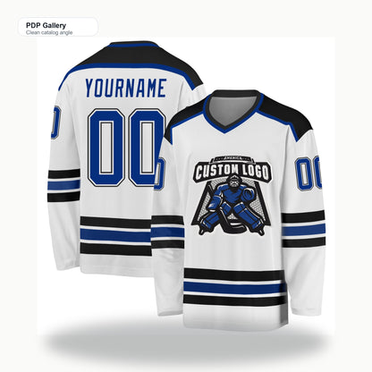 Custom White Royal-Gold Hockey Jersey - Clean catalog angle