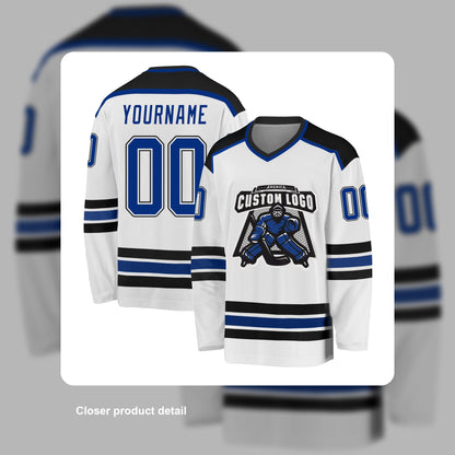 Custom White Royal-Gold Hockey Jersey - Detail close-up