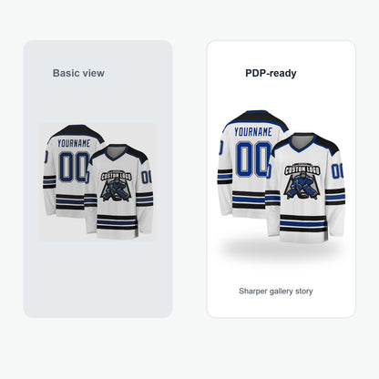 Custom White Royal-Gold Hockey Jersey - Value comparison