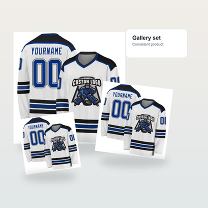 Custom White Royal-Gold Hockey Jersey - Gallery flat lay