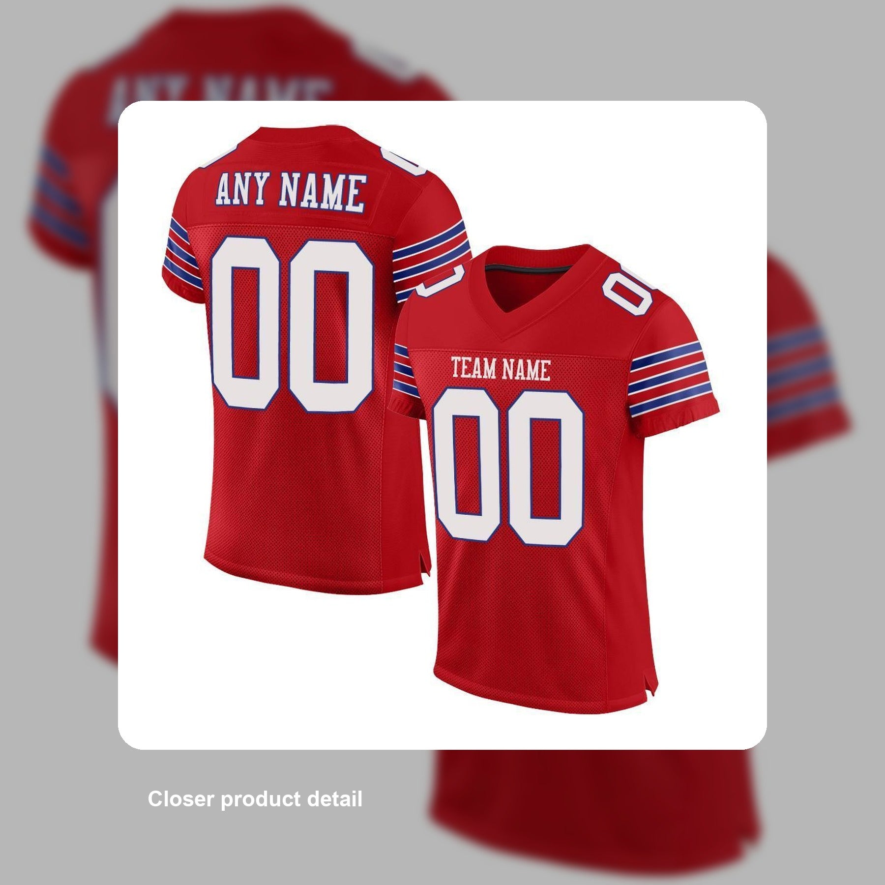 Custom Red White-Royal Mesh Authentic Football Jersey - Detail close-up