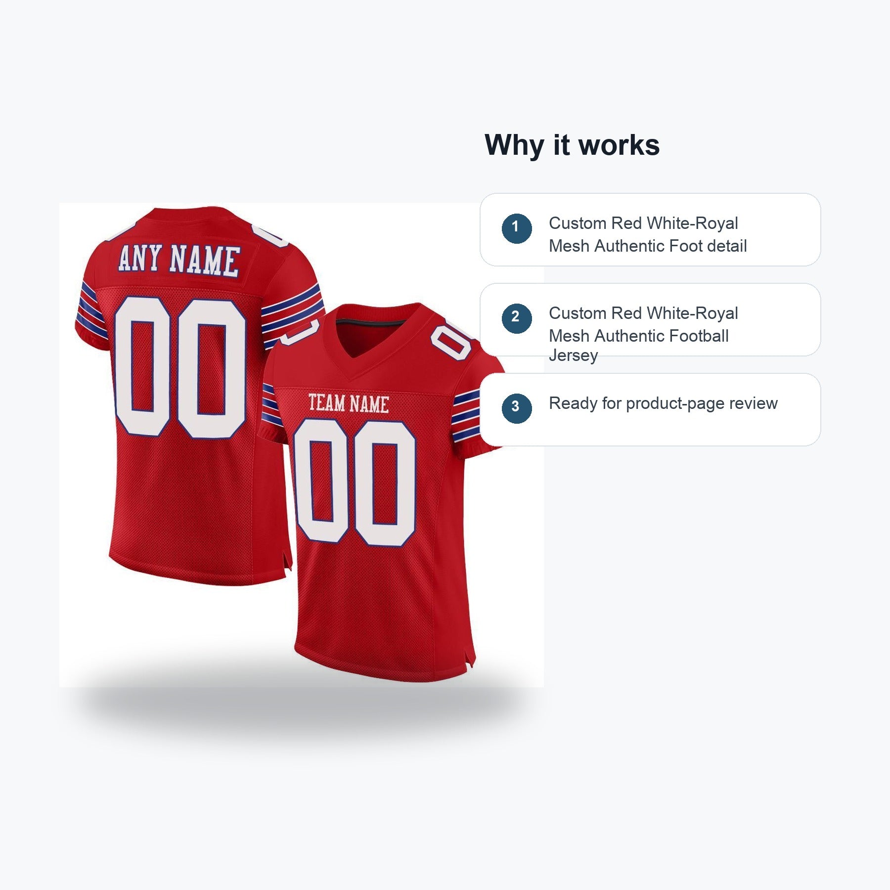 Custom Red White-Royal Mesh Authentic Football Jersey - Feature callouts