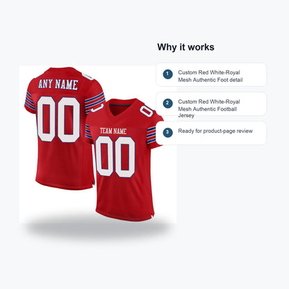 Custom Red White-Royal Mesh Authentic Football Jersey - Feature callouts