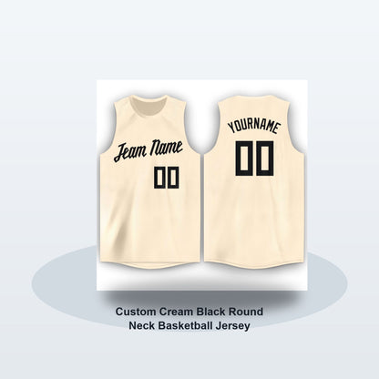 Custom Cream Black Round Neck Basketball Jersey Men's Women's - Soft studio hero