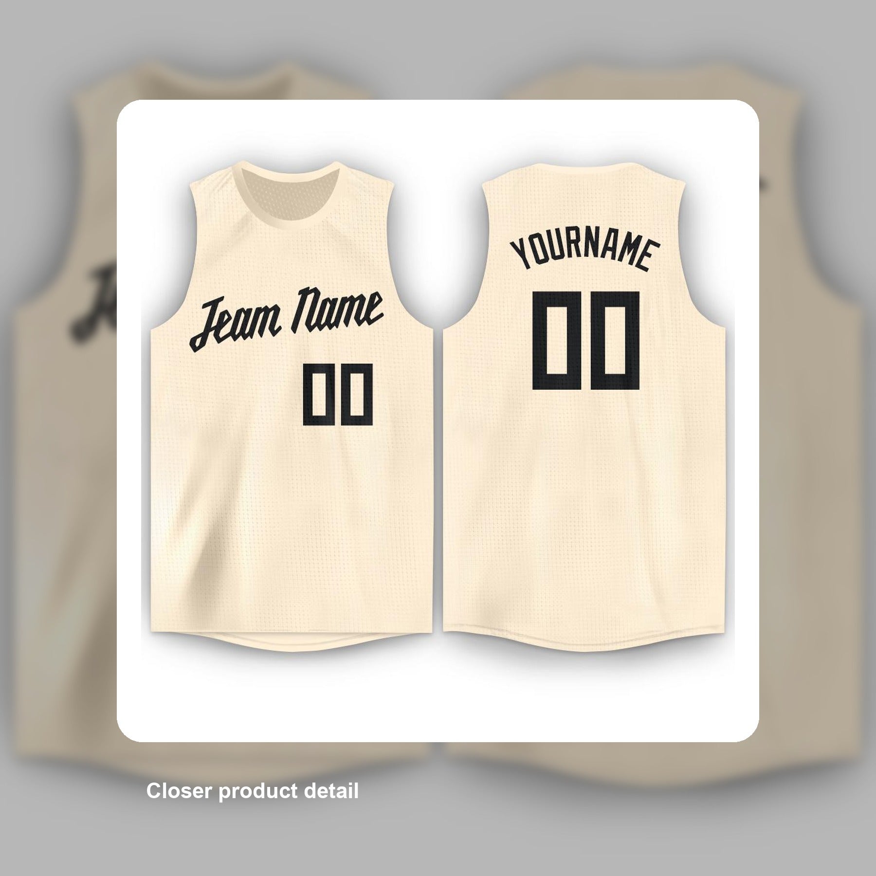 Custom Cream Black Round Neck Basketball Jersey Men's Women's - Detail close-up