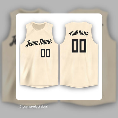 Custom Cream Black Round Neck Basketball Jersey Men's Women's - Detail close-up