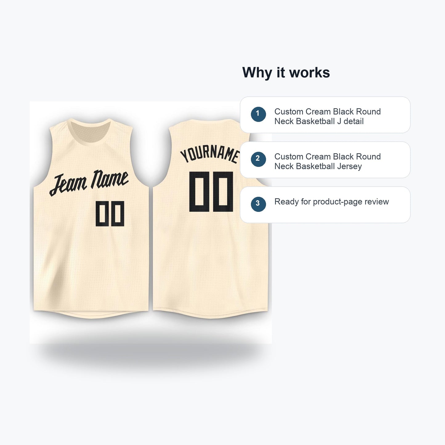 Custom Cream Black Round Neck Basketball Jersey Men's Women's - Feature callouts