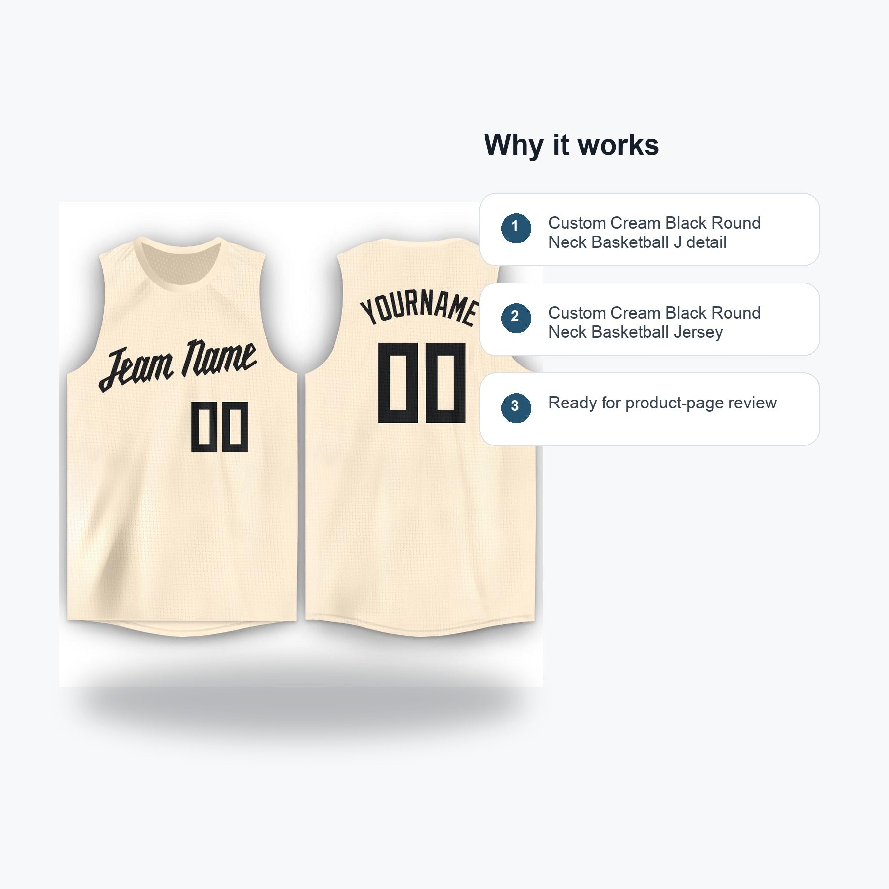 Custom Cream Black Round Neck Basketball Jersey Men's Women's - Feature callouts