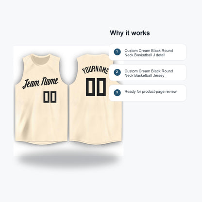 Custom Cream Black Round Neck Basketball Jersey Men's Women's - Feature callouts