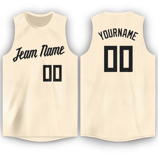 Custom Cream Black Round Neck Basketball Jersey Men's Women's product image