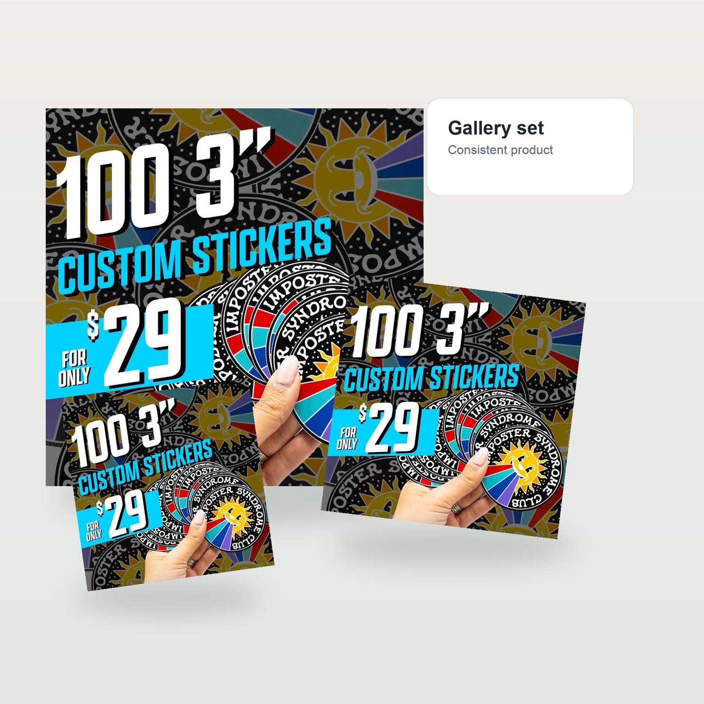 Get 100 Custom Stickers for ONLY $29. No Order Limit, ! - Gallery flat lay