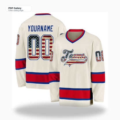 Custom Cream Vintage USA Flag Royal-Red Hockey Jersey - Clean catalog angle
