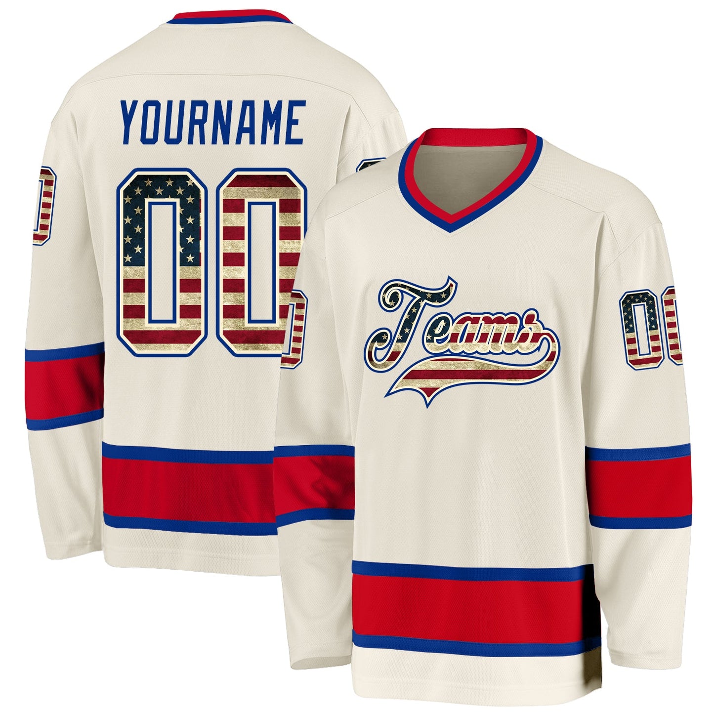 Custom Cream Vintage USA Flag Royal-Red Hockey Jersey product image