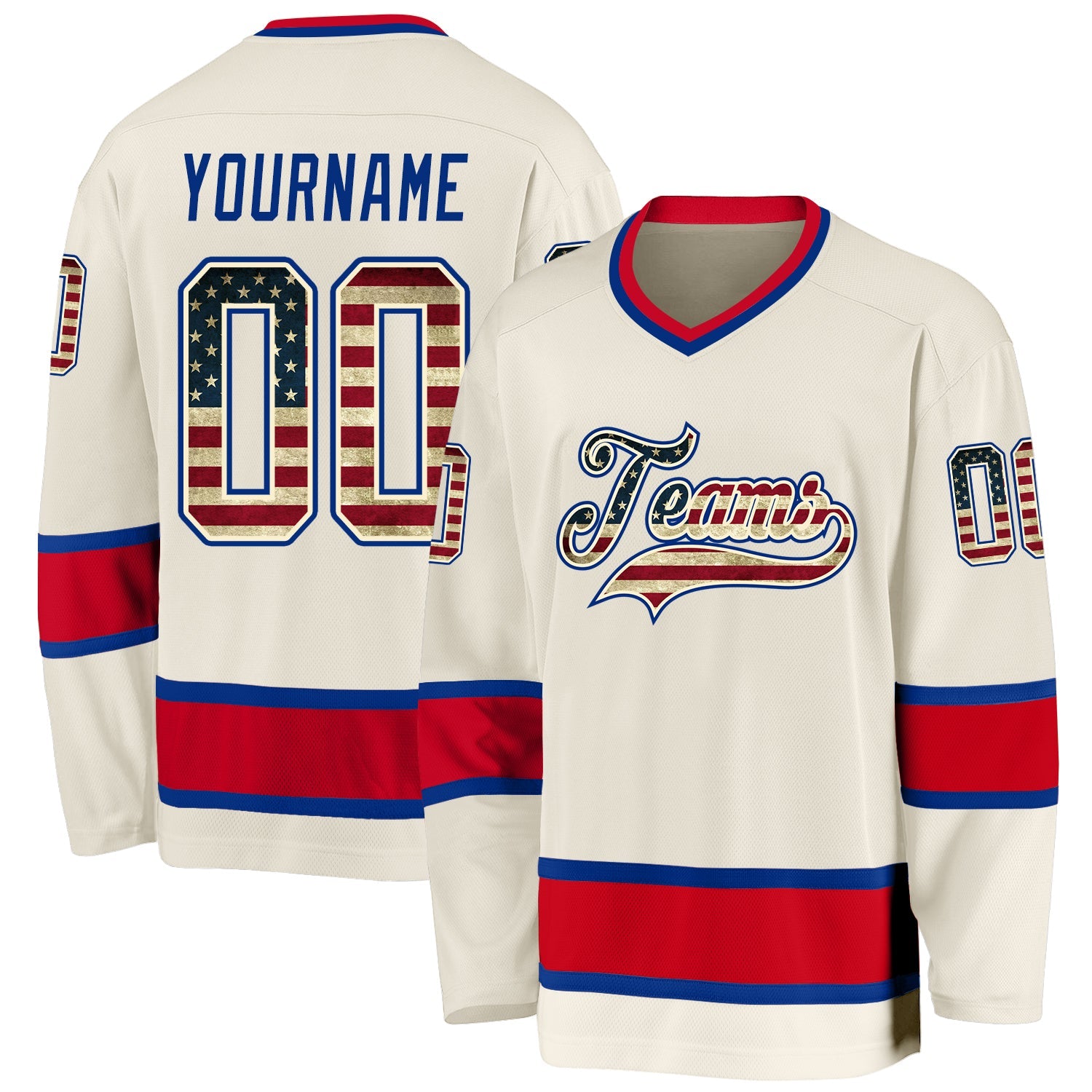 Custom Cream Vintage USA Flag Royal-Red Hockey Jersey product image