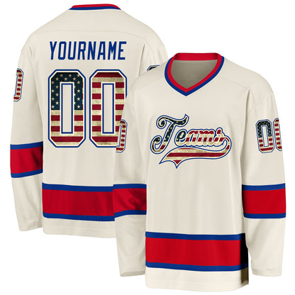 Custom Cream Vintage USA Flag Royal-Red Hockey Jersey product image