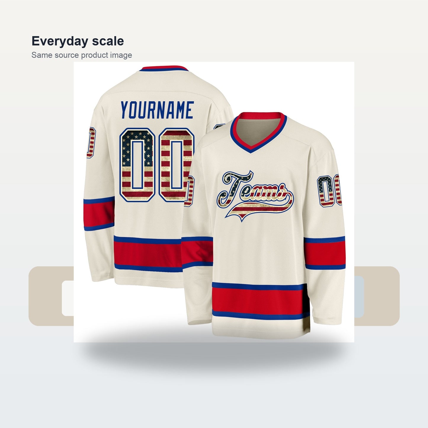 Custom Cream Vintage USA Flag Royal-Red Hockey Jersey - Scale and use case