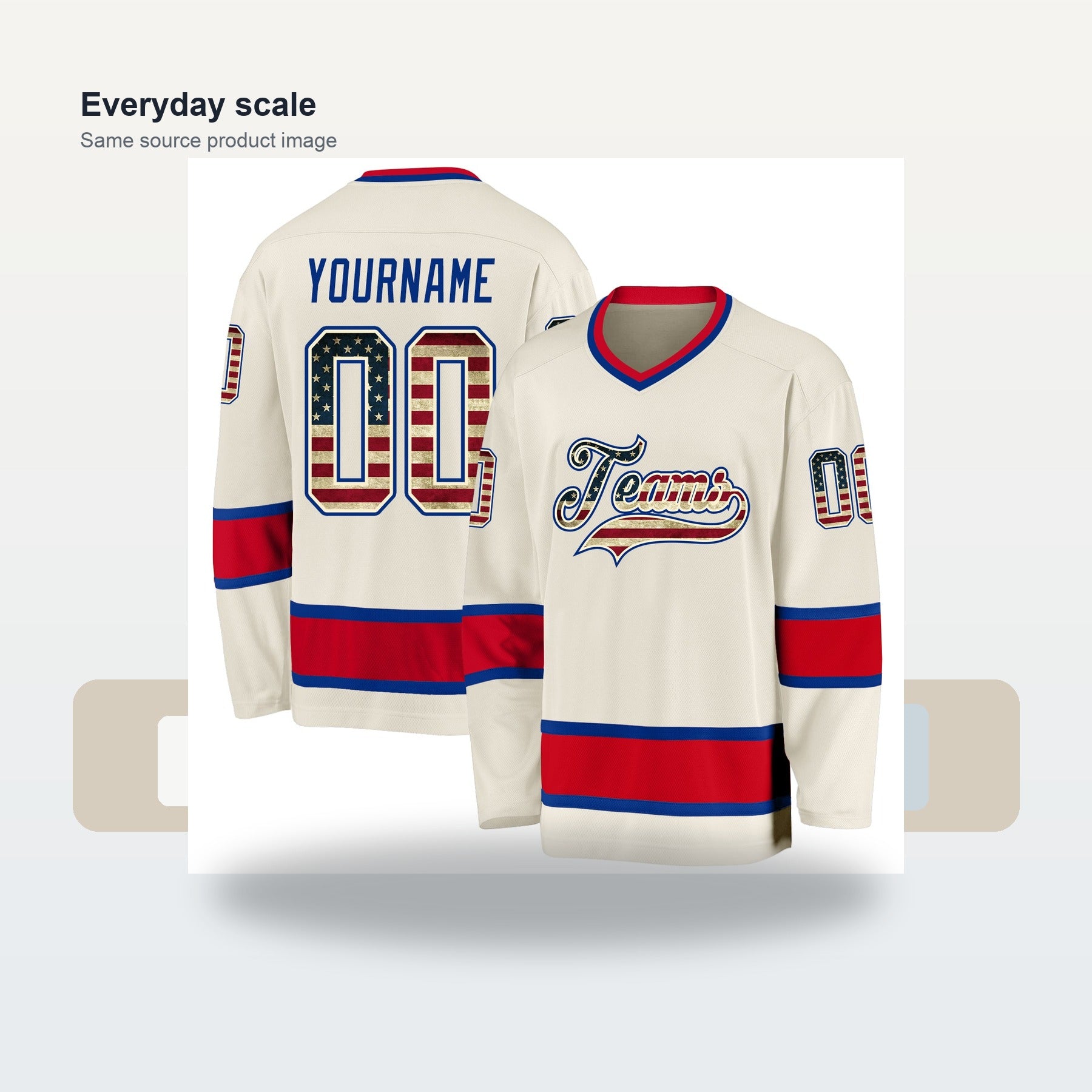 Custom Cream Vintage USA Flag Royal-Red Hockey Jersey - Scale and use case