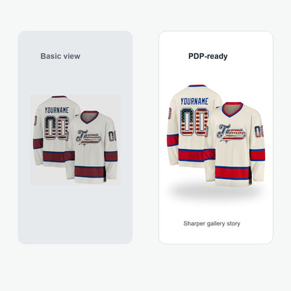 Custom Cream Vintage USA Flag Royal-Red Hockey Jersey - Value comparison