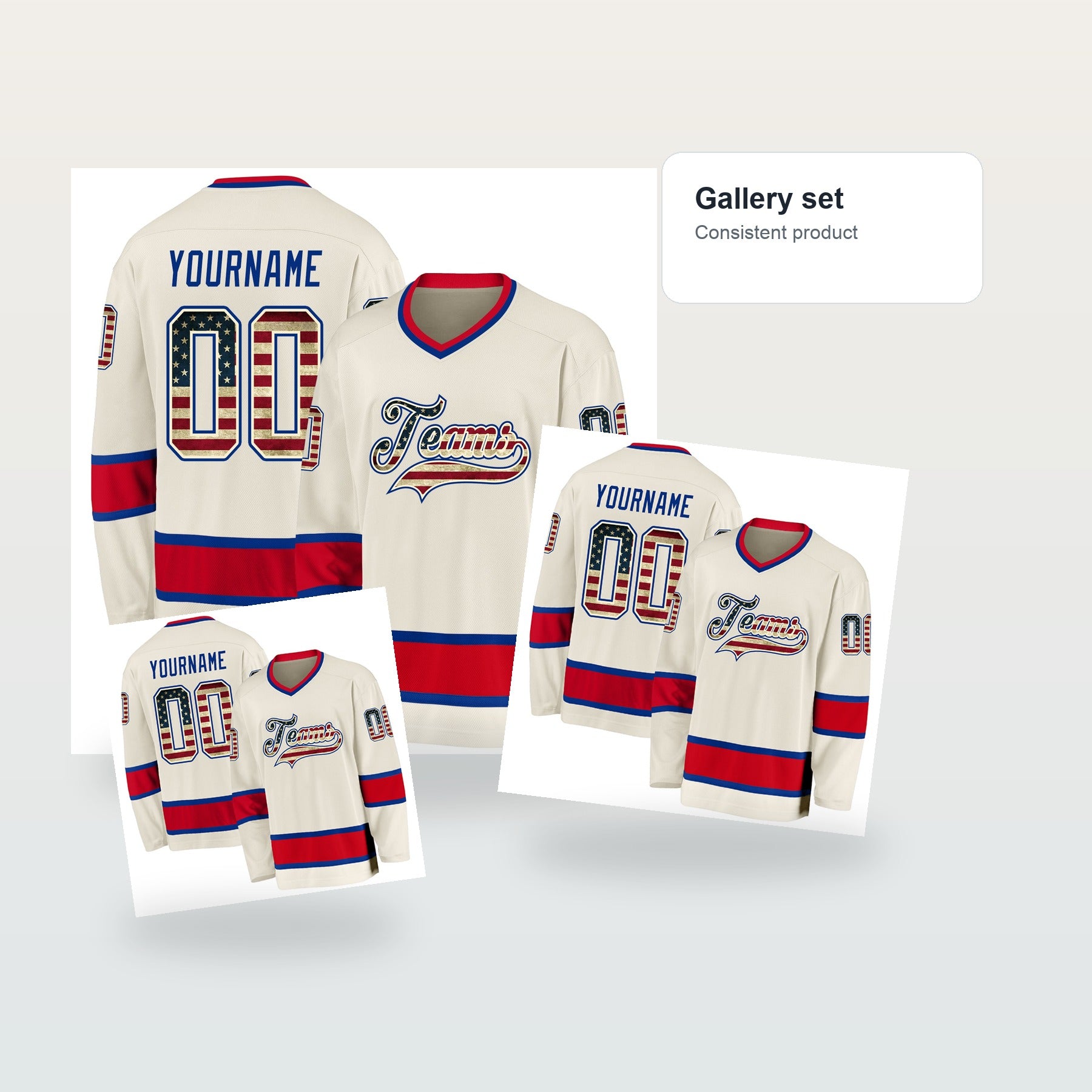 Custom Cream Vintage USA Flag Royal-Red Hockey Jersey - Gallery flat lay