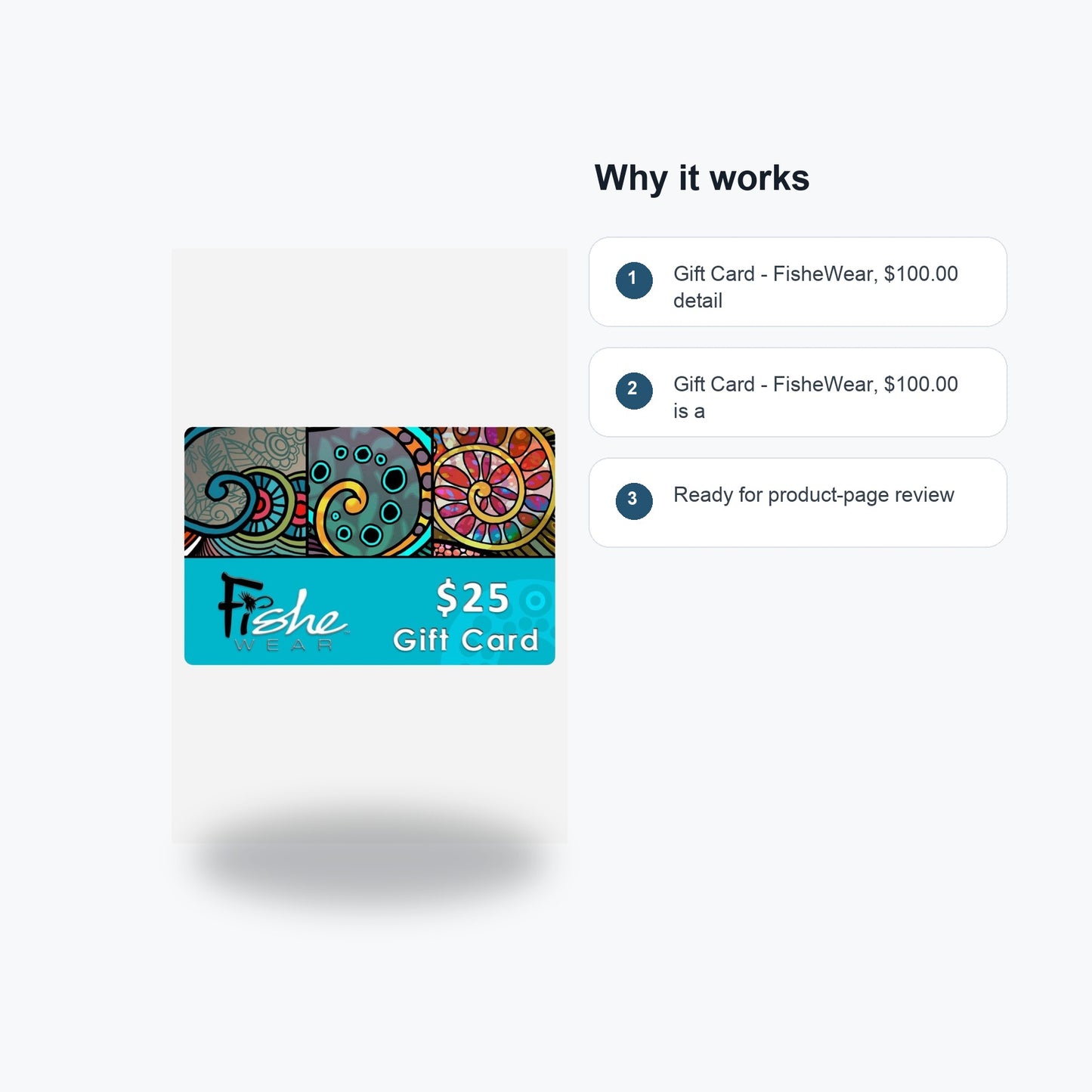 Gift Card - FisheWear, $100.00 - Feature callouts