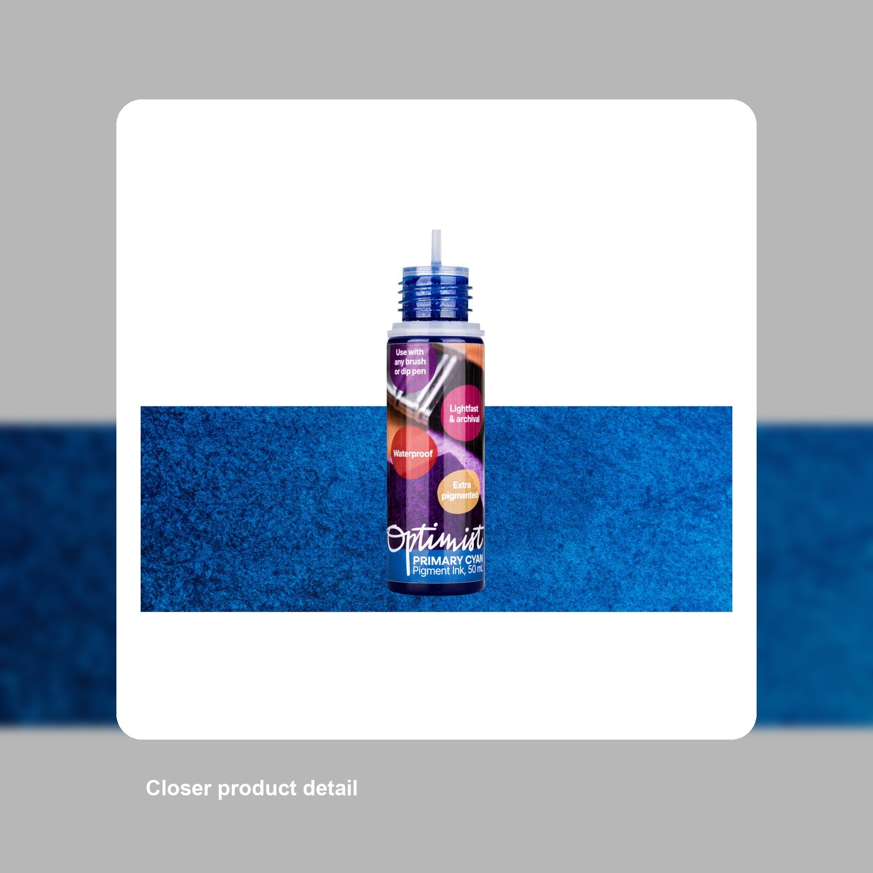 Optimist Pigment Ink, #230 Primary Cyan, 50 mL Precision Bottle - Detail close-up