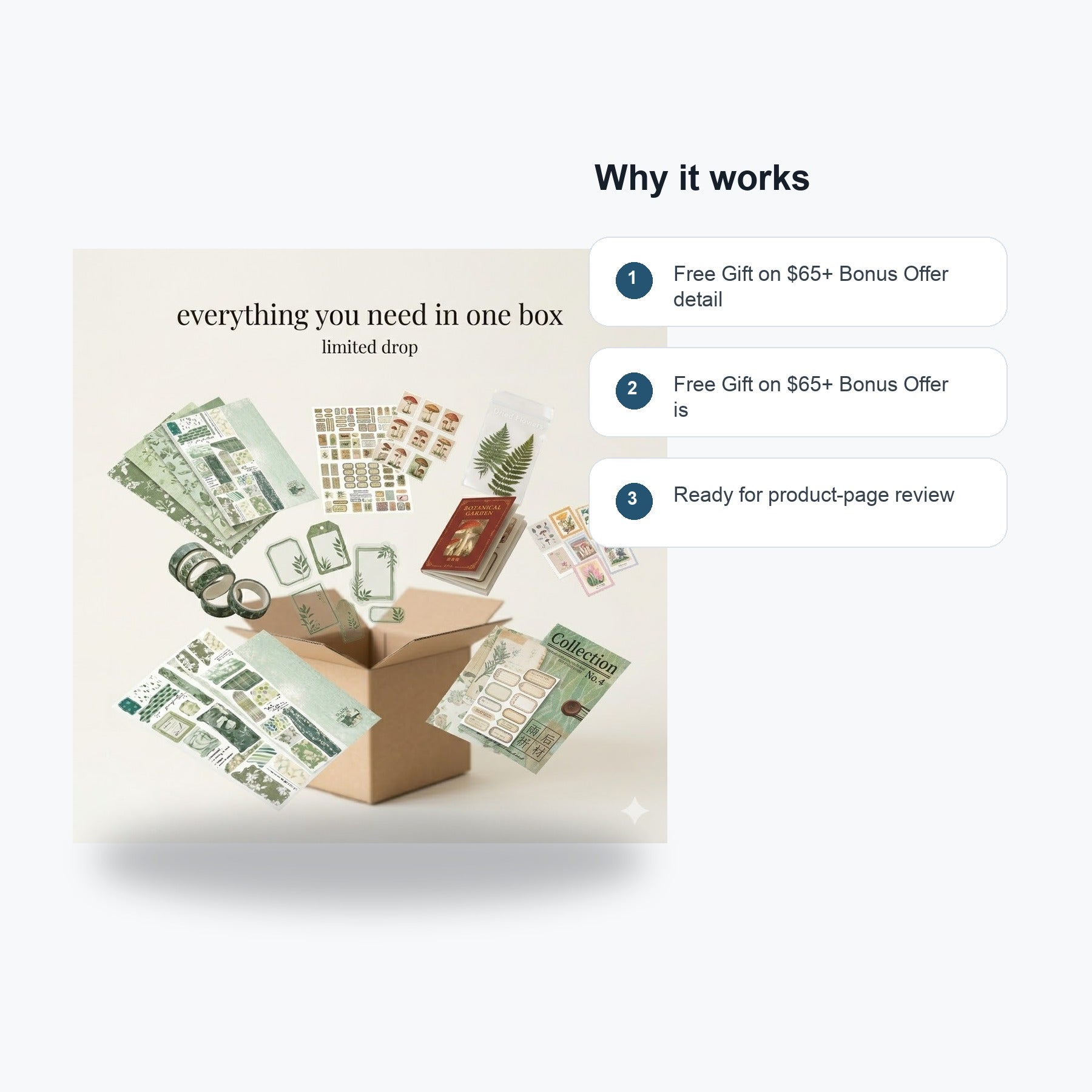 Free Gift on $65+ Bonus Offer - Feature callouts