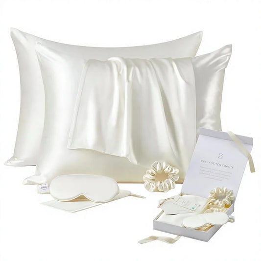 25 Momme Mulberry Silk Pillowcase Gift Set – Eye Mask & Scrunchies