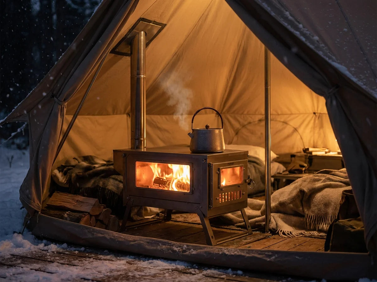Ultralight Titanium Folding Wood Stove – Portable Tent Camping Heater