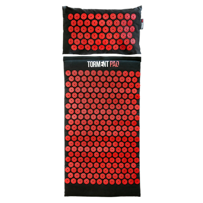 Acupressure mat and pillow set with pressure points for back pain relief