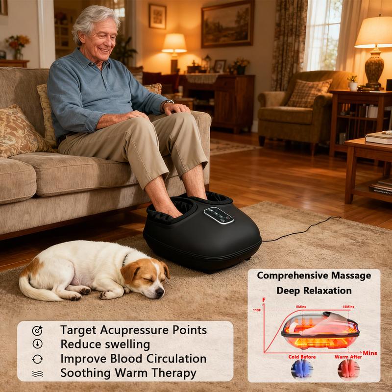 Foot Massager Compression Infrared Heat Plantar Fasciitis Neuropathy Pain Relief Features